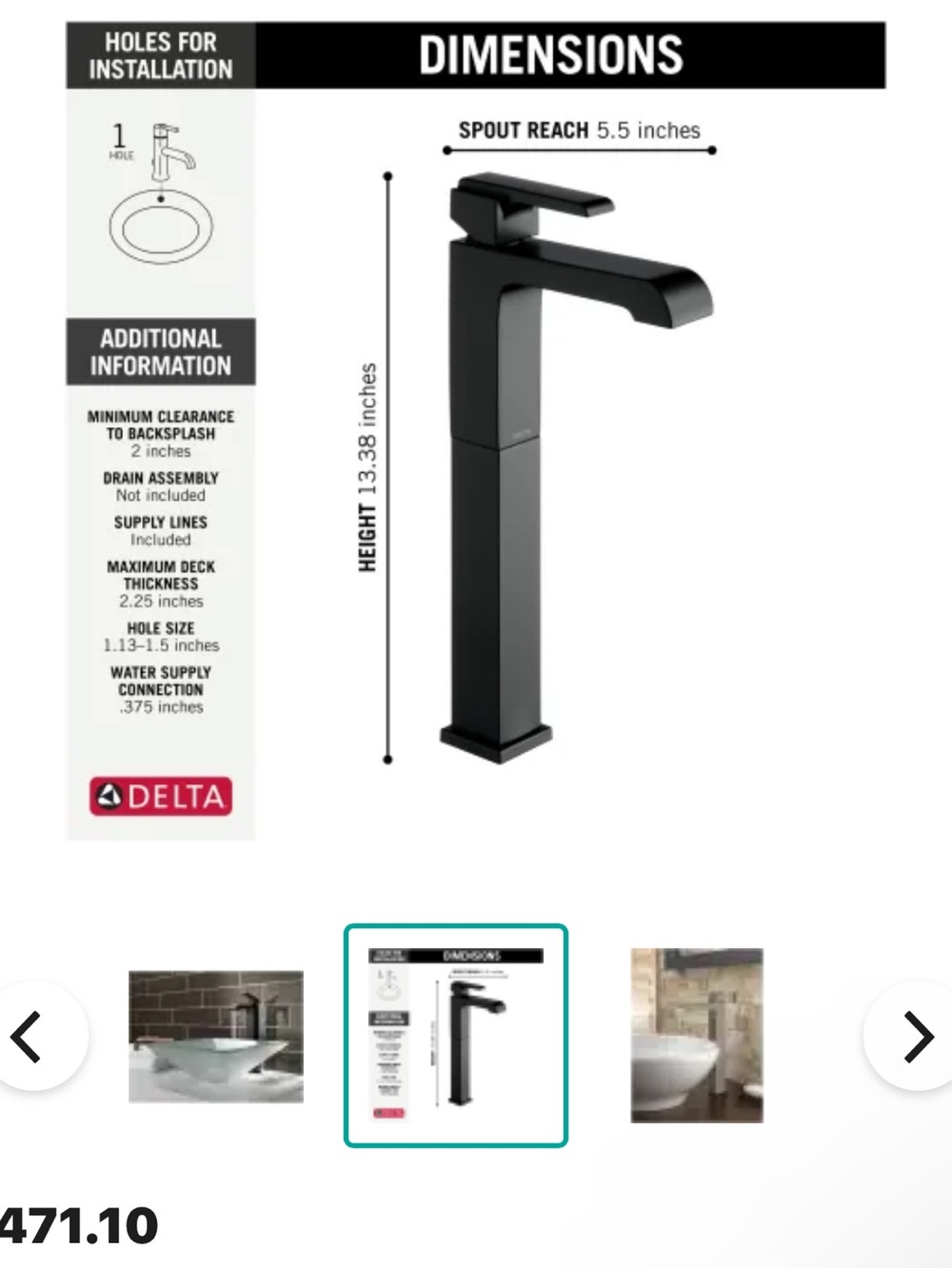 Delta Matte Black Ara Vessel Faucet
